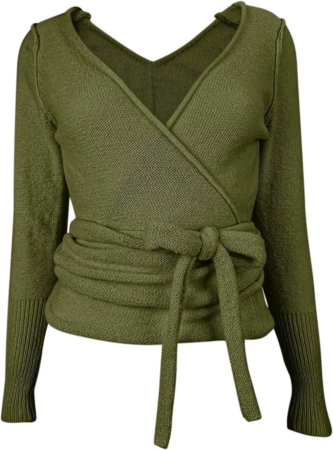 PRETTODAY Women's Wrap Knit Sweater V Neck Tie Front Long Sleeve Casual Pullover Tops