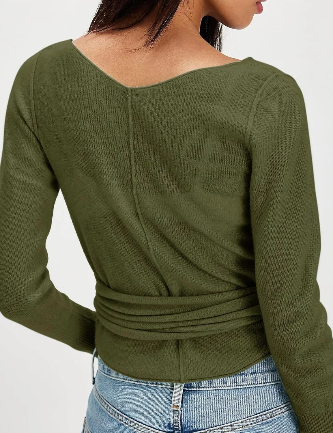 PRETTODAY Women's Wrap Knit Sweater V Neck Tie Front Long Sleeve Casual Pullover Tops