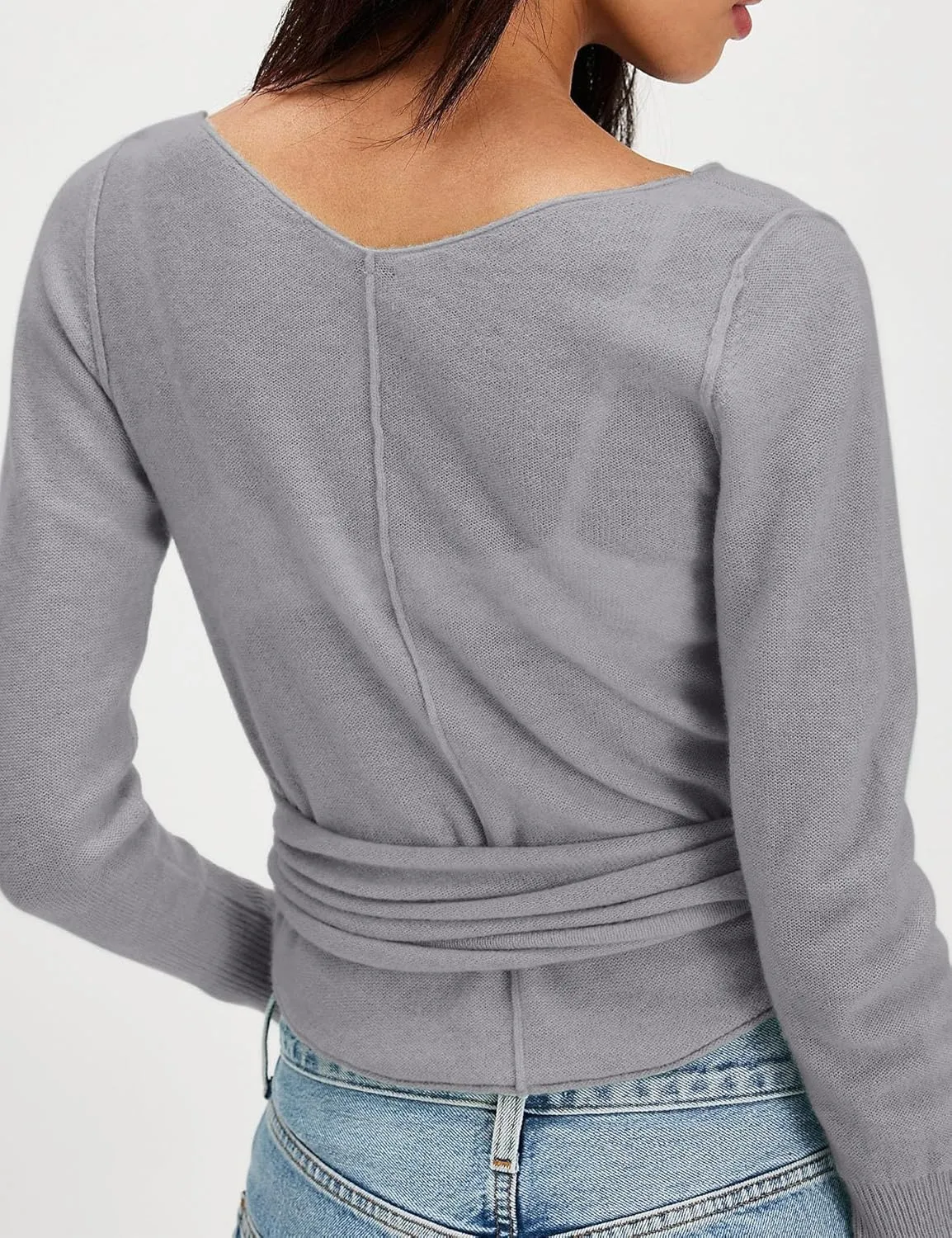 PRETTODAY Women's Wrap Knit Sweater V Neck Tie Front Long Sleeve Casual Pullover Tops