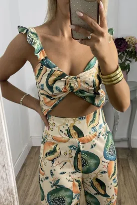 Printed Shirred Cami Tops Pants Suits