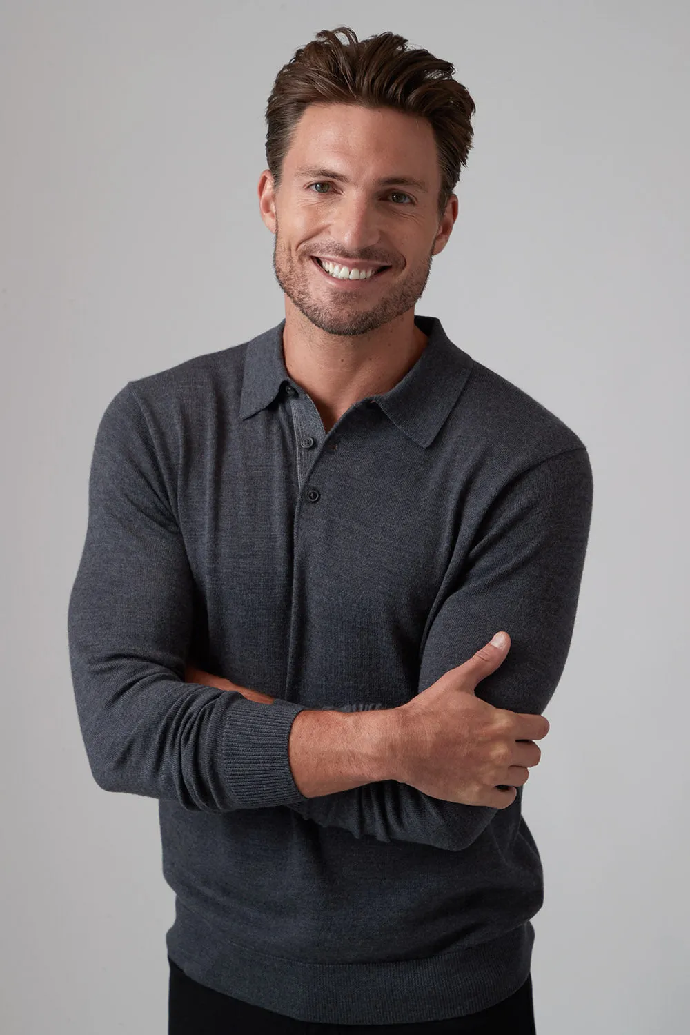 Raffi The Logan Extra Fine Merino Wool Polo HWC19396 | Charcoal