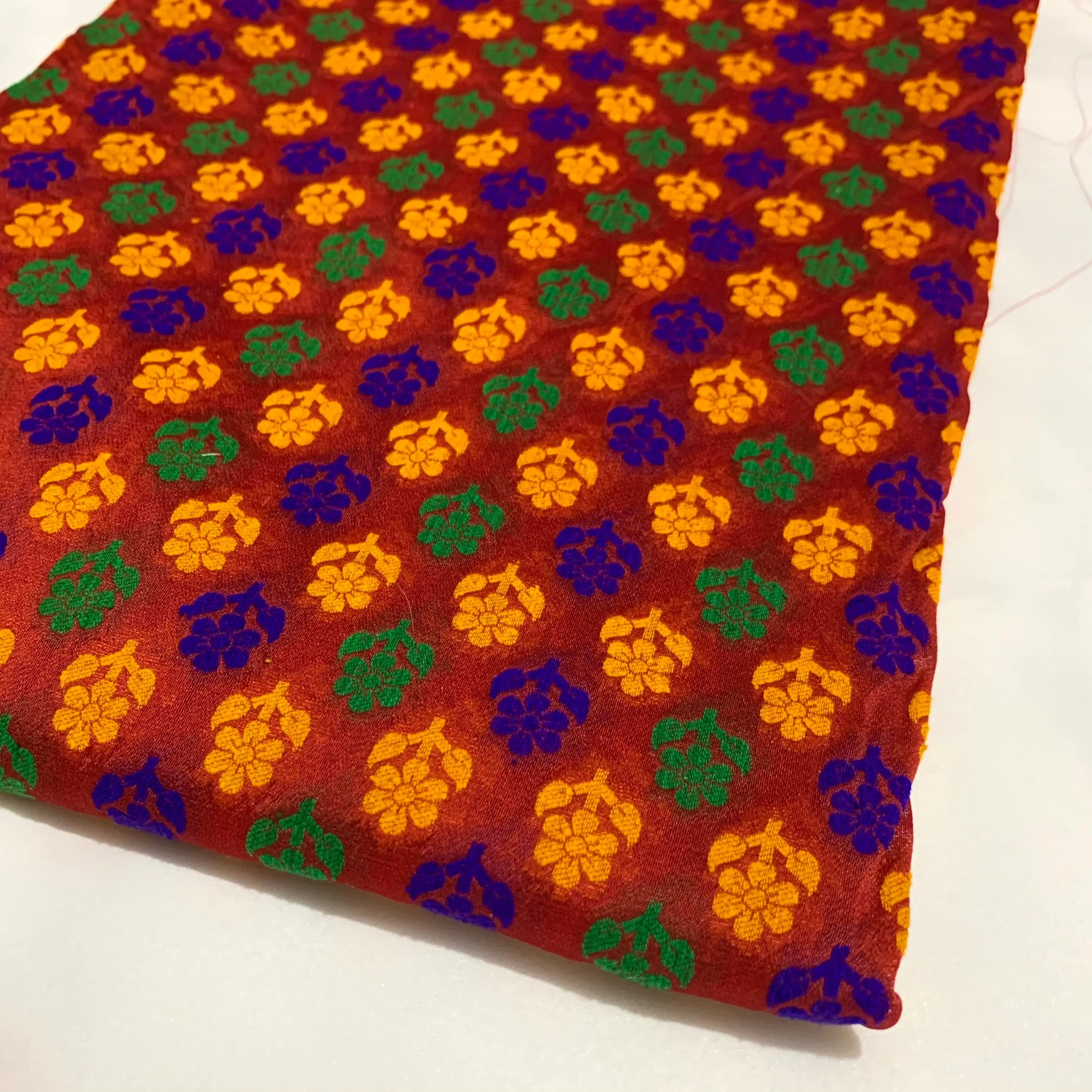 Red Multicolor Floral Jacquard Silk Fabric