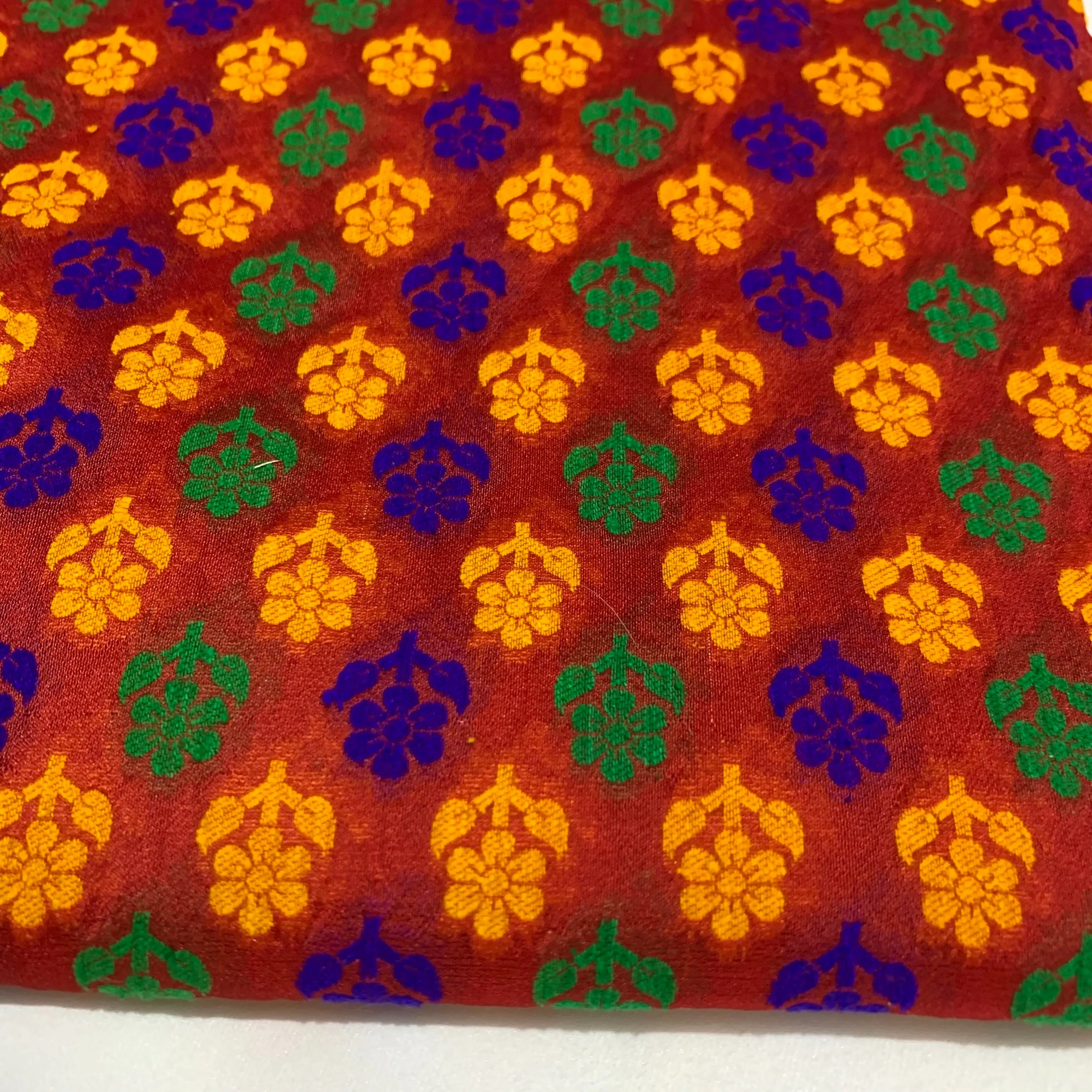 Red Multicolor Floral Jacquard Silk Fabric
