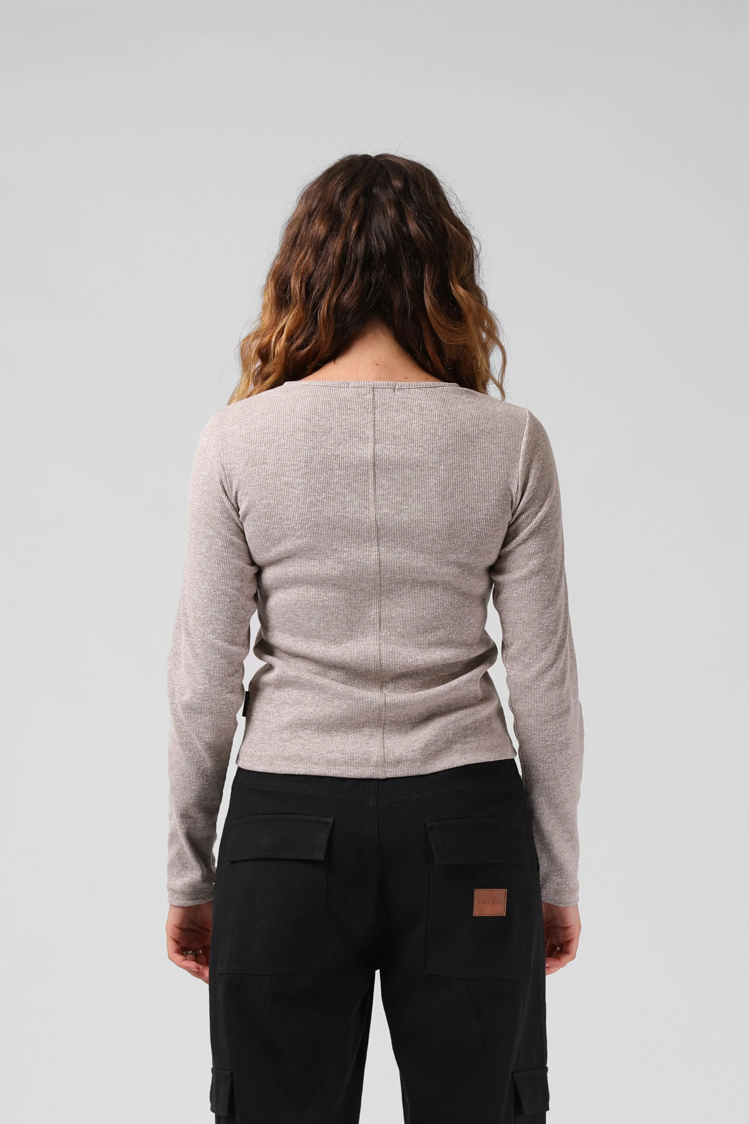 Ribbed L/S Henley - Taupe Marl