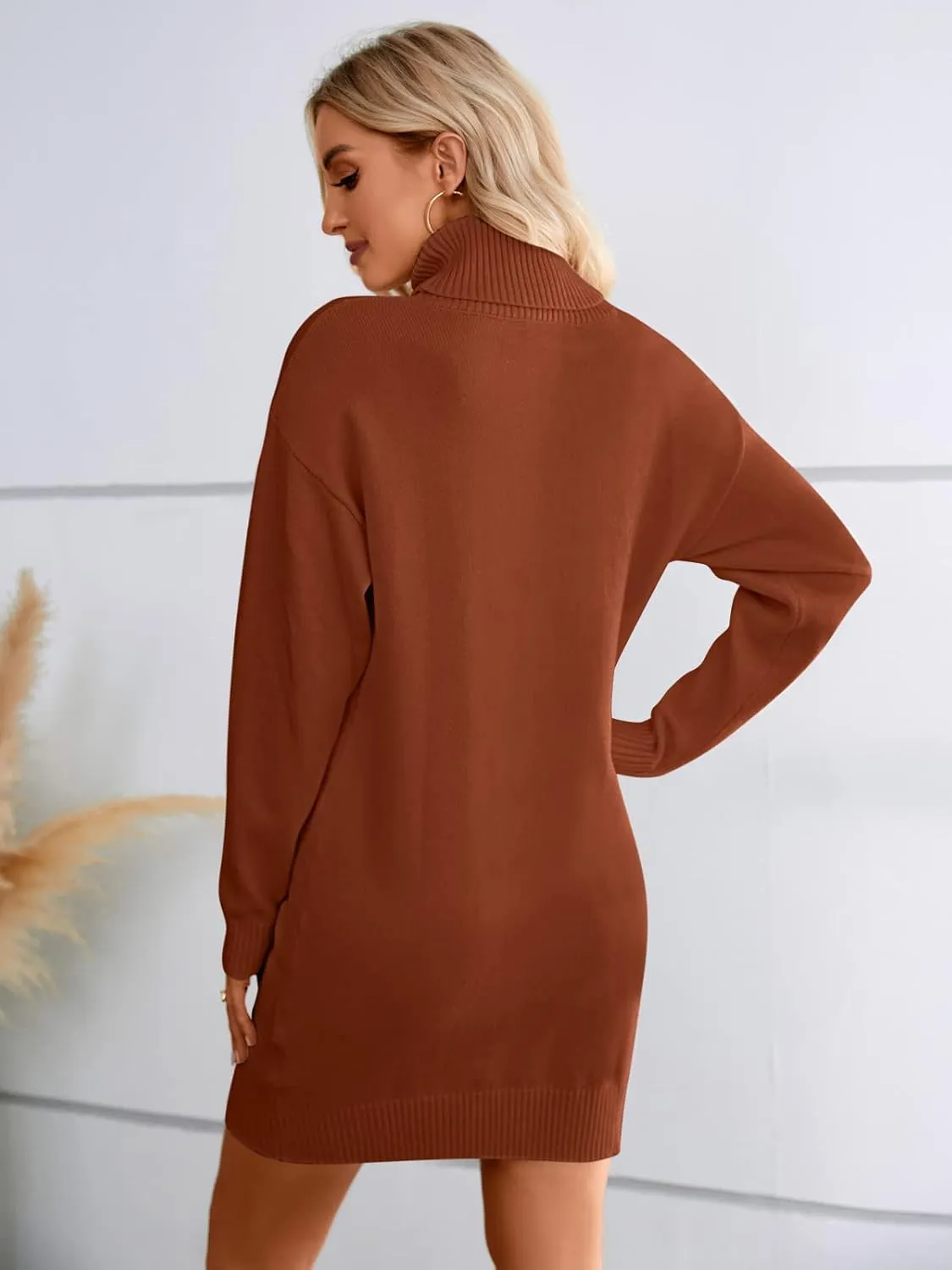 SENFURE Women Turtleneck Sweater Dress Oversized Long Sleeve Knit Pullover Fall Sweater Short Dresses