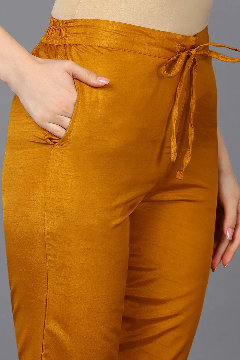 Silk Blend Mustard Embroidered Straight Suit Set