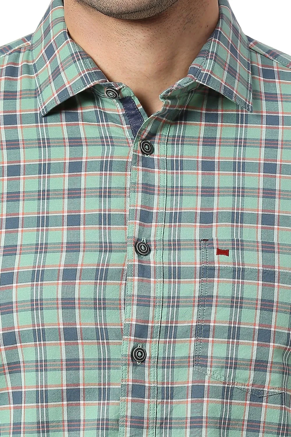 Slim Fit Cotton Oxford Checks Halfsleeves Shirt