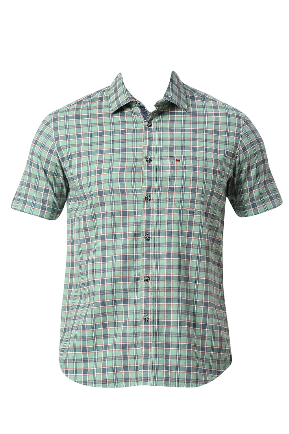 Slim Fit Cotton Oxford Checks Halfsleeves Shirt