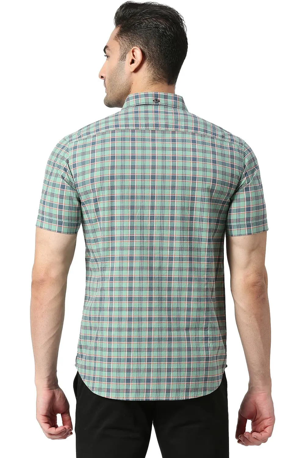 Slim Fit Cotton Oxford Checks Halfsleeves Shirt