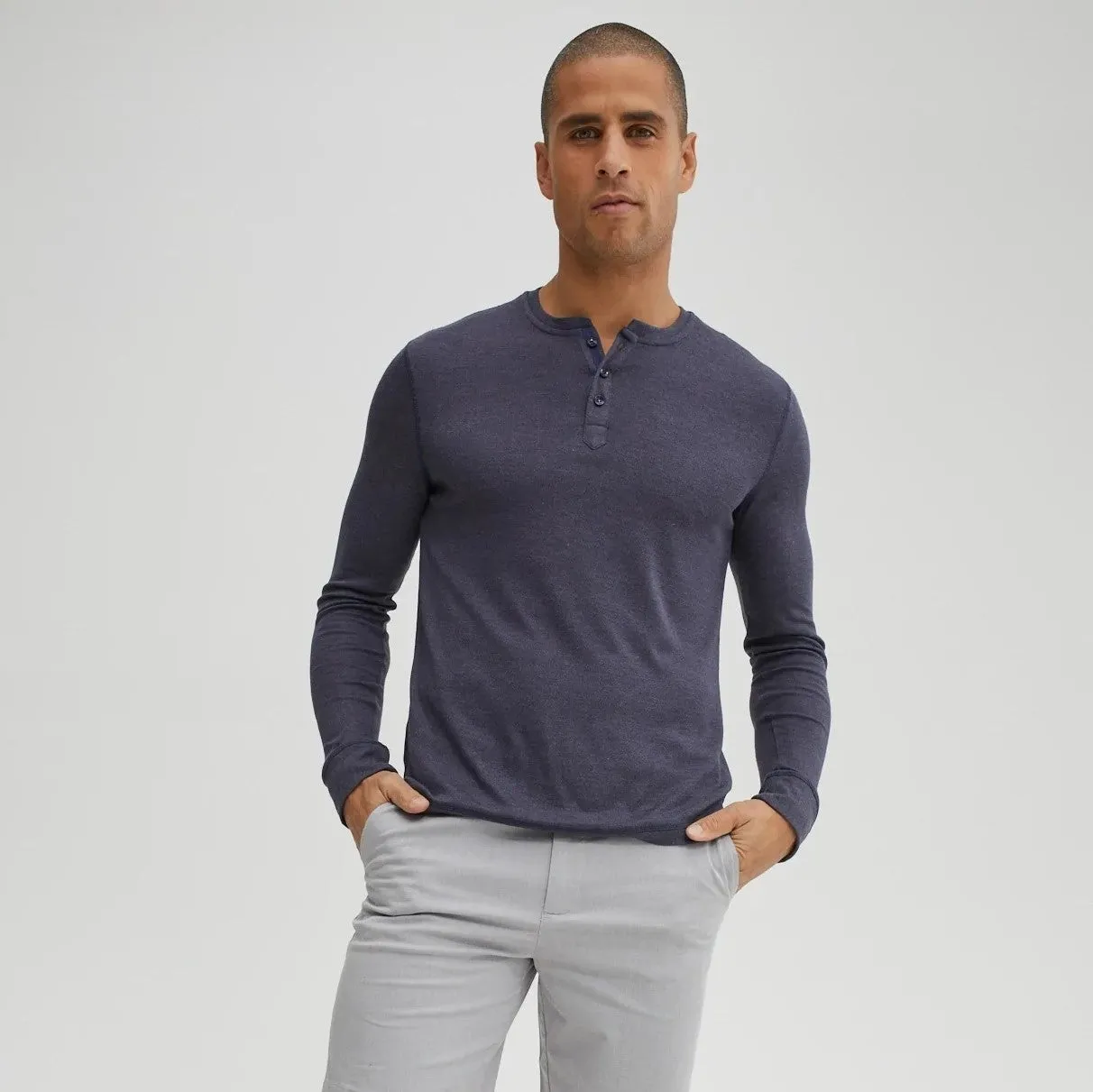 Soft Melange Knit Henley - Navy