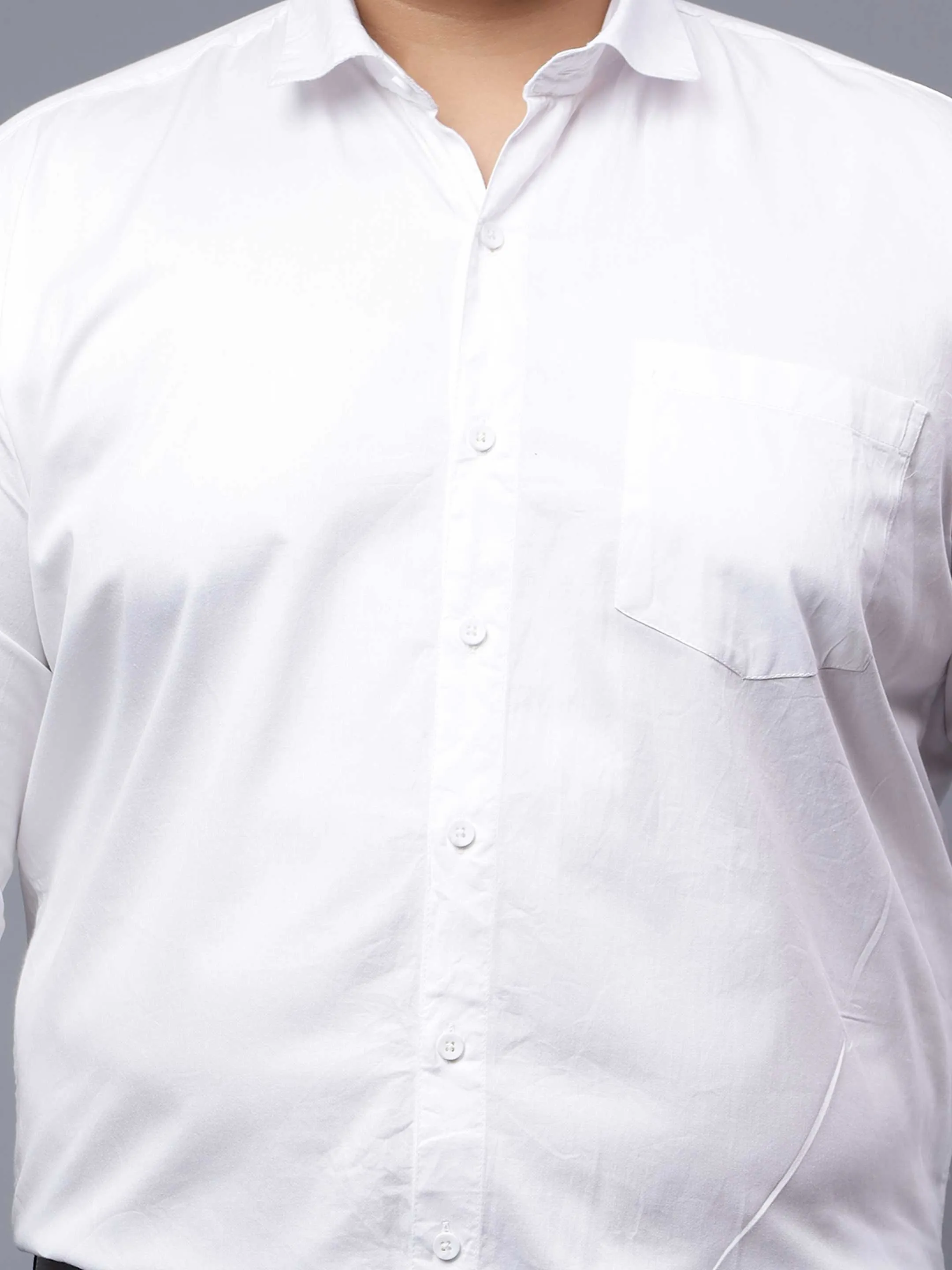 White Solid Cotton Plus Size Shirt