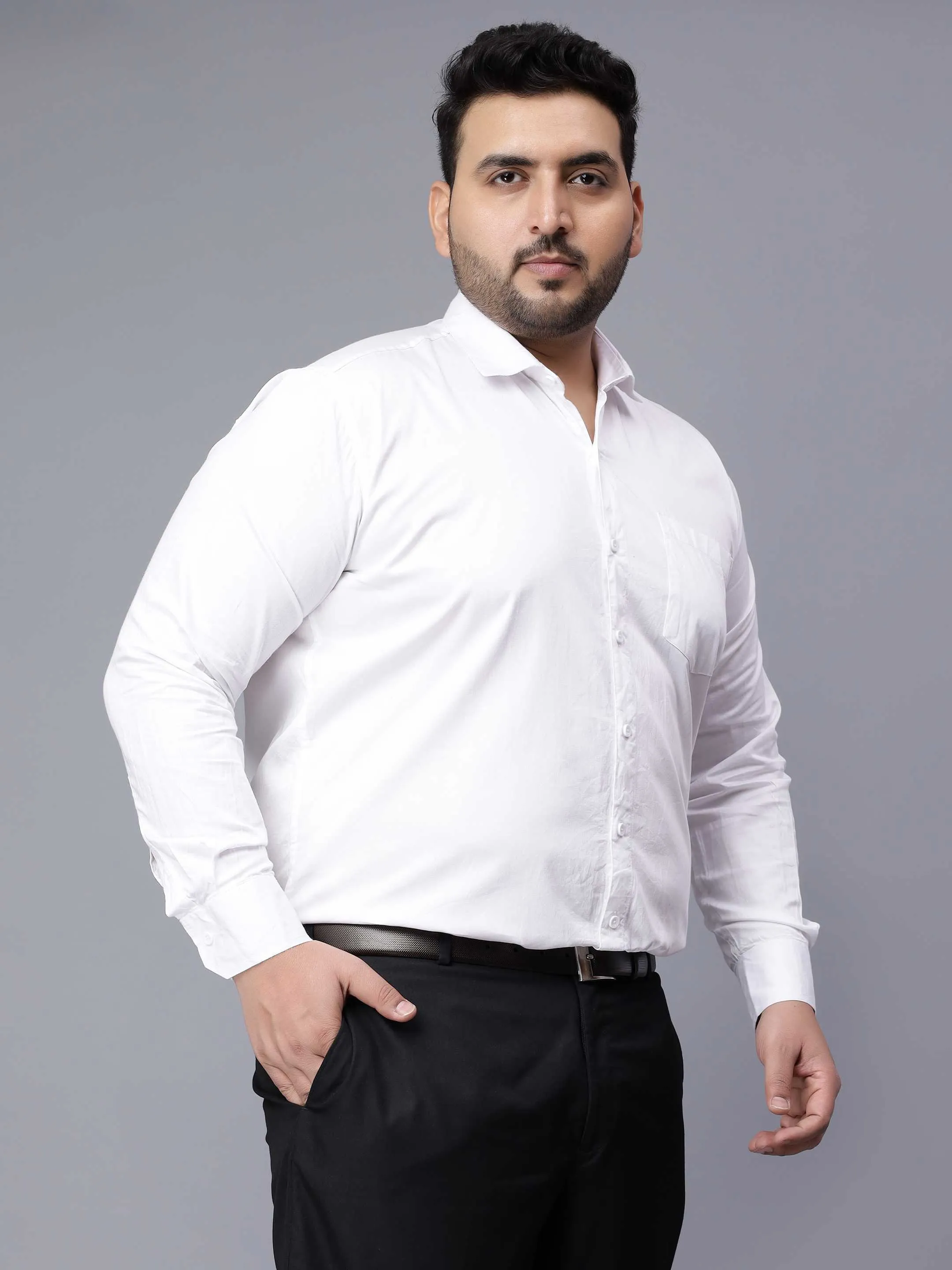 White Solid Cotton Plus Size Shirt
