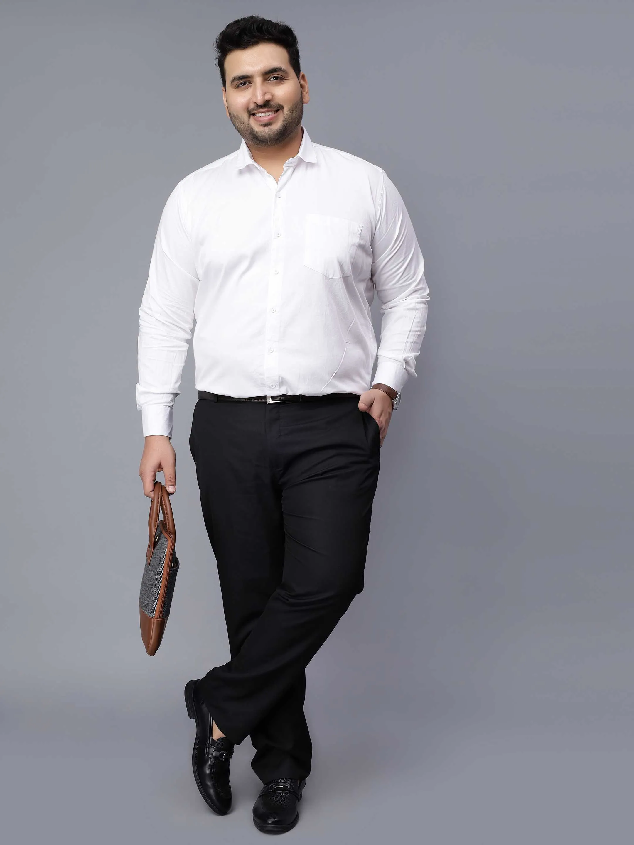 White Solid Cotton Plus Size Shirt