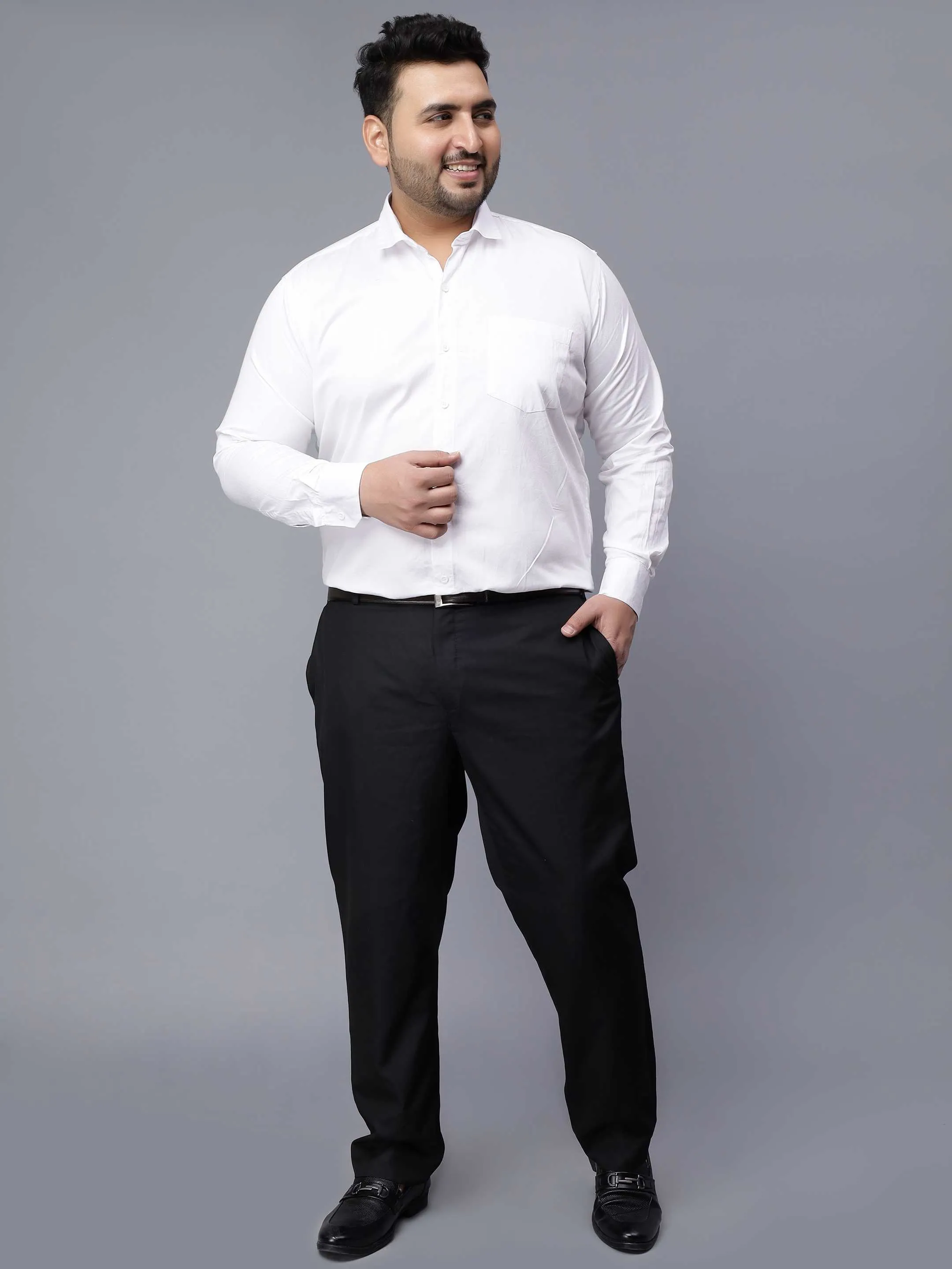 White Solid Cotton Plus Size Shirt