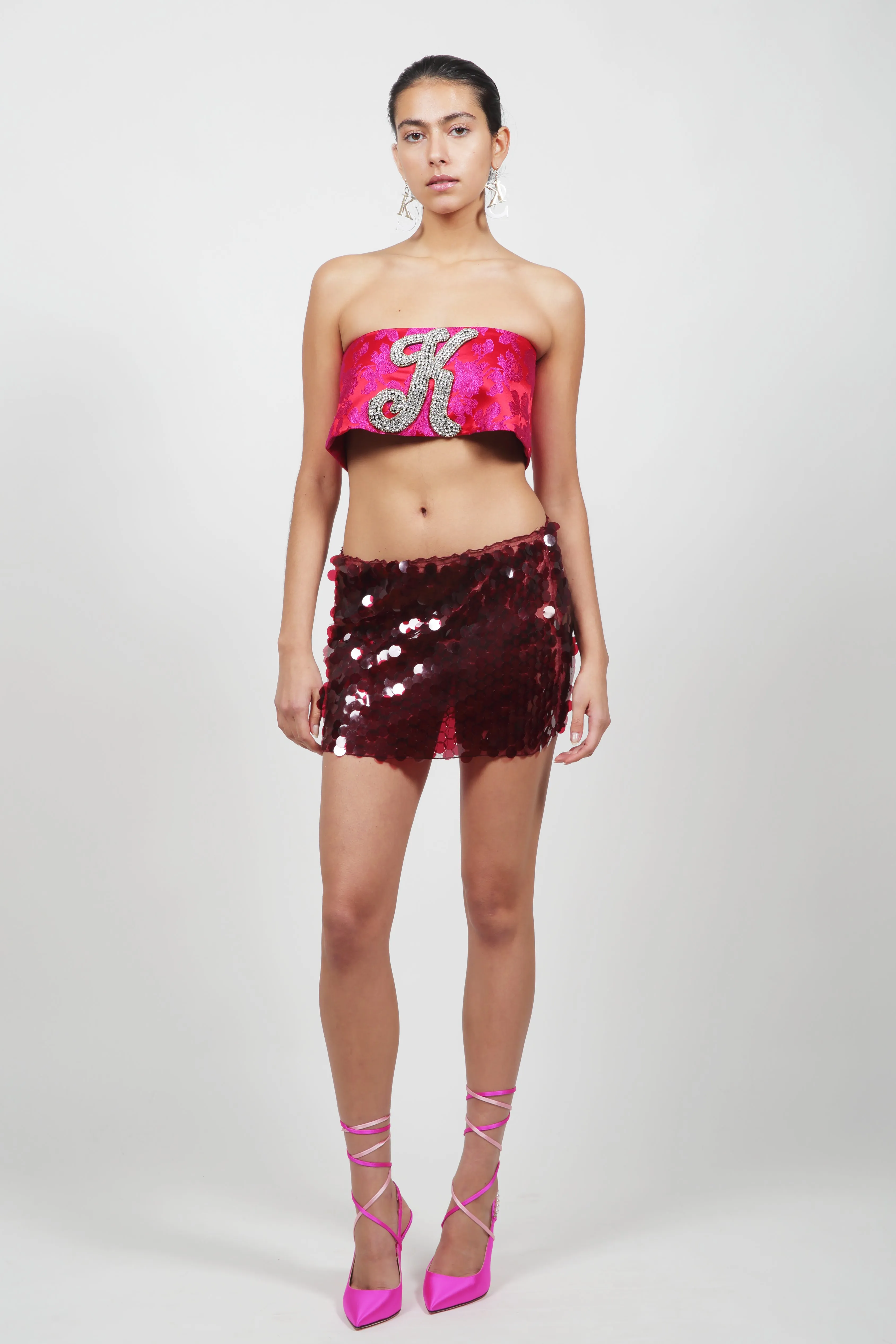 Wine Pailette Mini Skirt