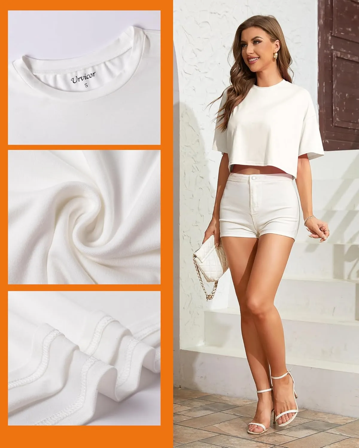 Women Cropped Tees Loose Fit Half Drop Shoulder Short Sleeve Tops Round Neck Basic Casual Shirts for Summer 2025