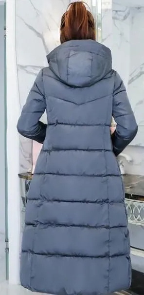 Womens Puffer Hooded Long Coat in Army Green