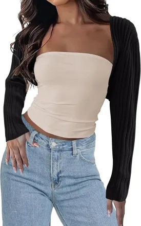 Womens Summer Crop Bolero Cardigan Sweater Long Sleeve Open Front Knit Shrug for Dress 2024