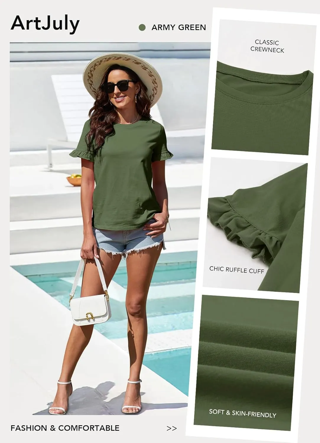 Women's Summer T-Shirts Cute Short Sleeve Tops Ruffle Basic Tees Shirts Casual Blouses