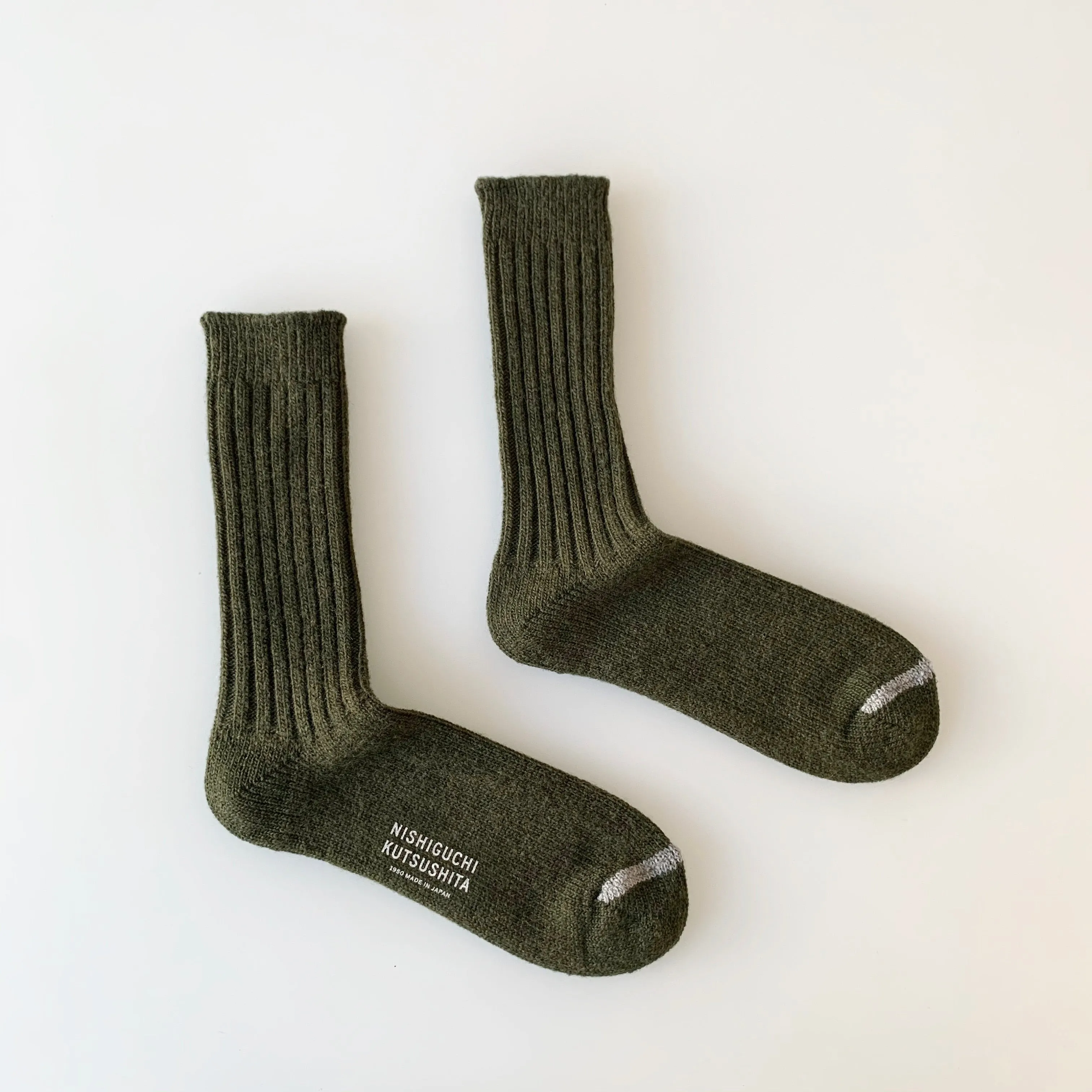 Wool Ribbed Socks in Khaki Green