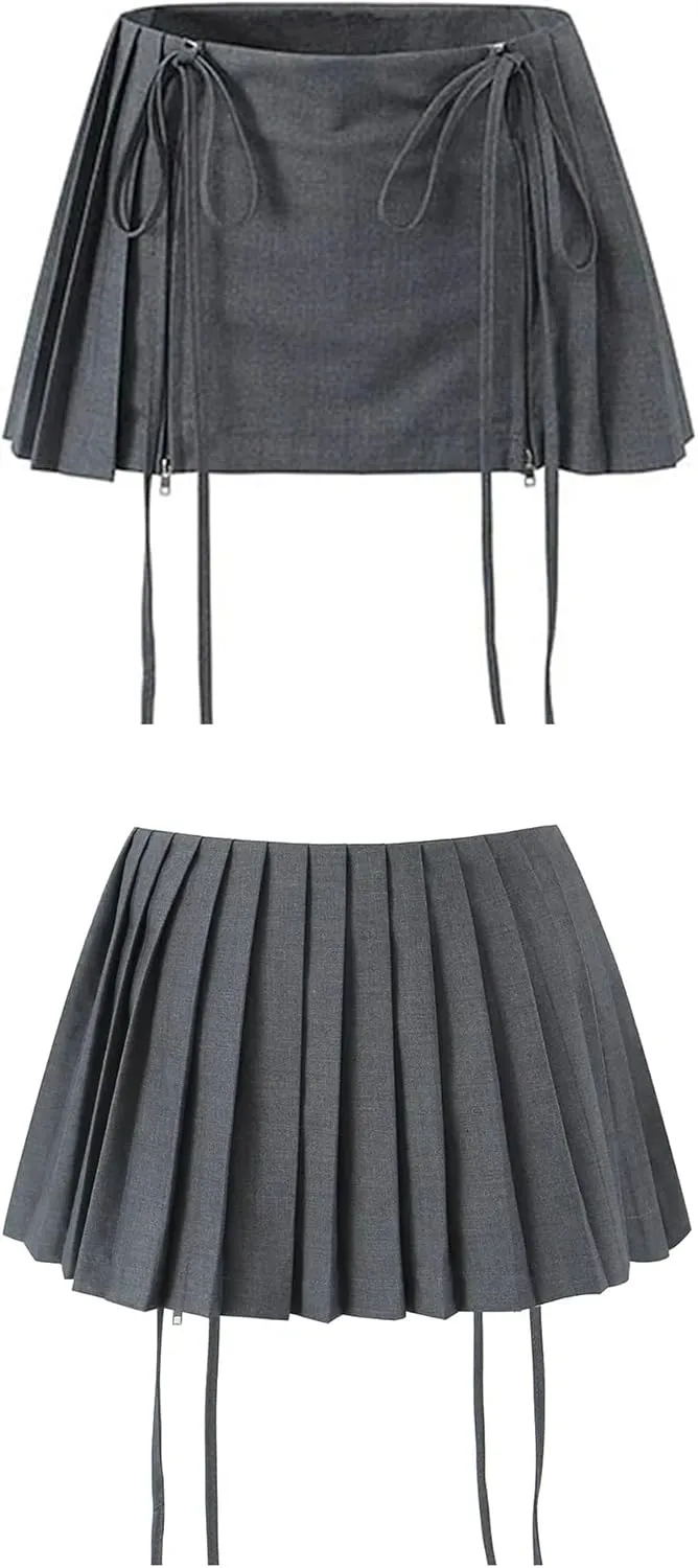 Y2K Skirt Pleated Low Rise Mini Skirt Sexy Preppy Coquette Micro Skirts Rave Skirts for Women