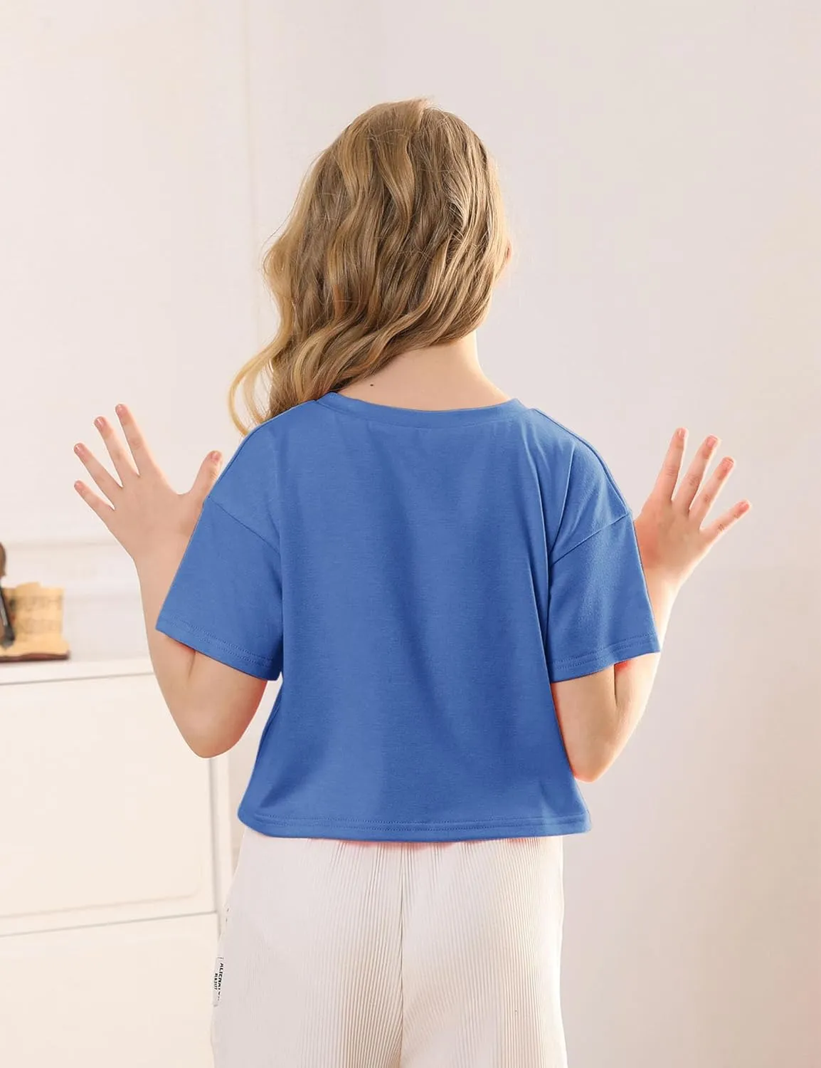 Yuccalley Girls Summer Round Neck Short Sleeve Crop Tees Casual Loose Fit Tees