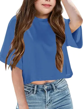 Yuccalley Girls Summer Round Neck Short Sleeve Crop Tees Casual Loose Fit Tees
