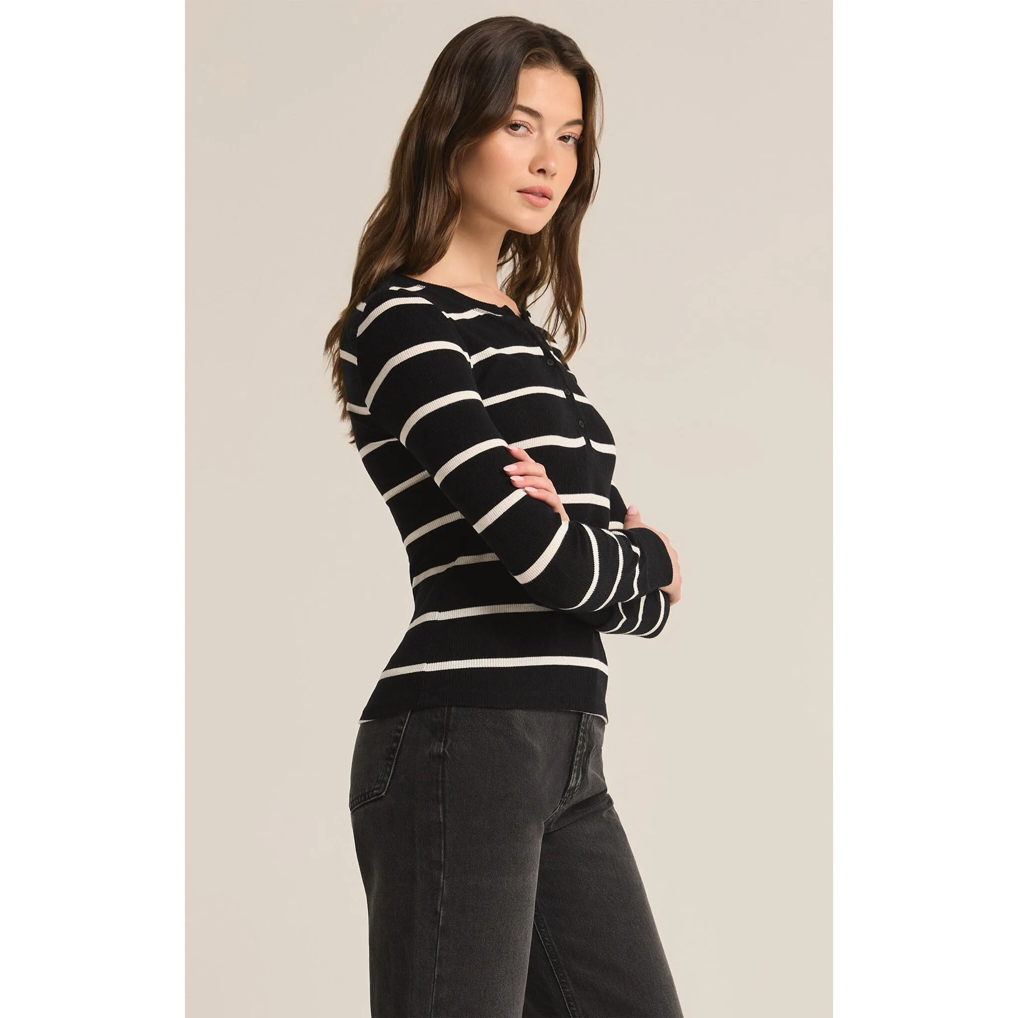 Z Supply Scarlett Rib Henley Black