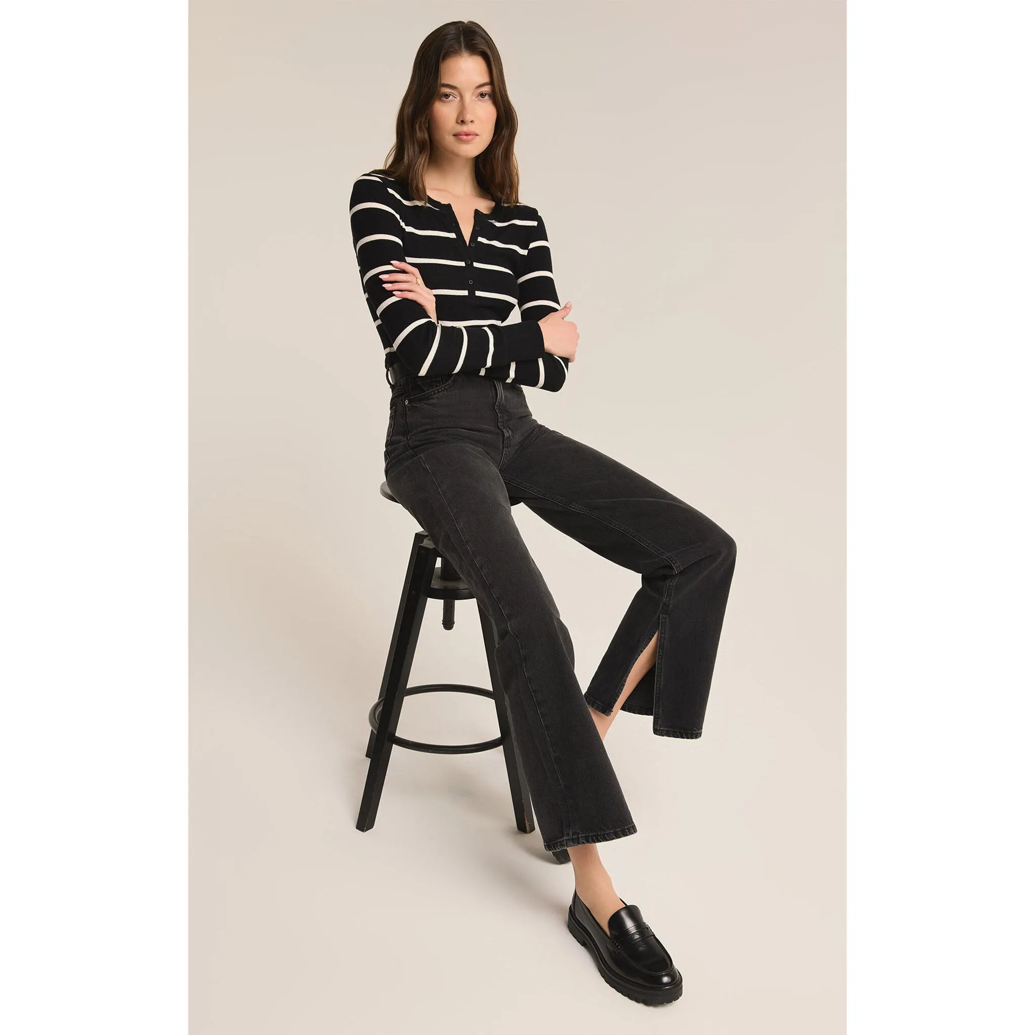 Z Supply Scarlett Rib Henley Black