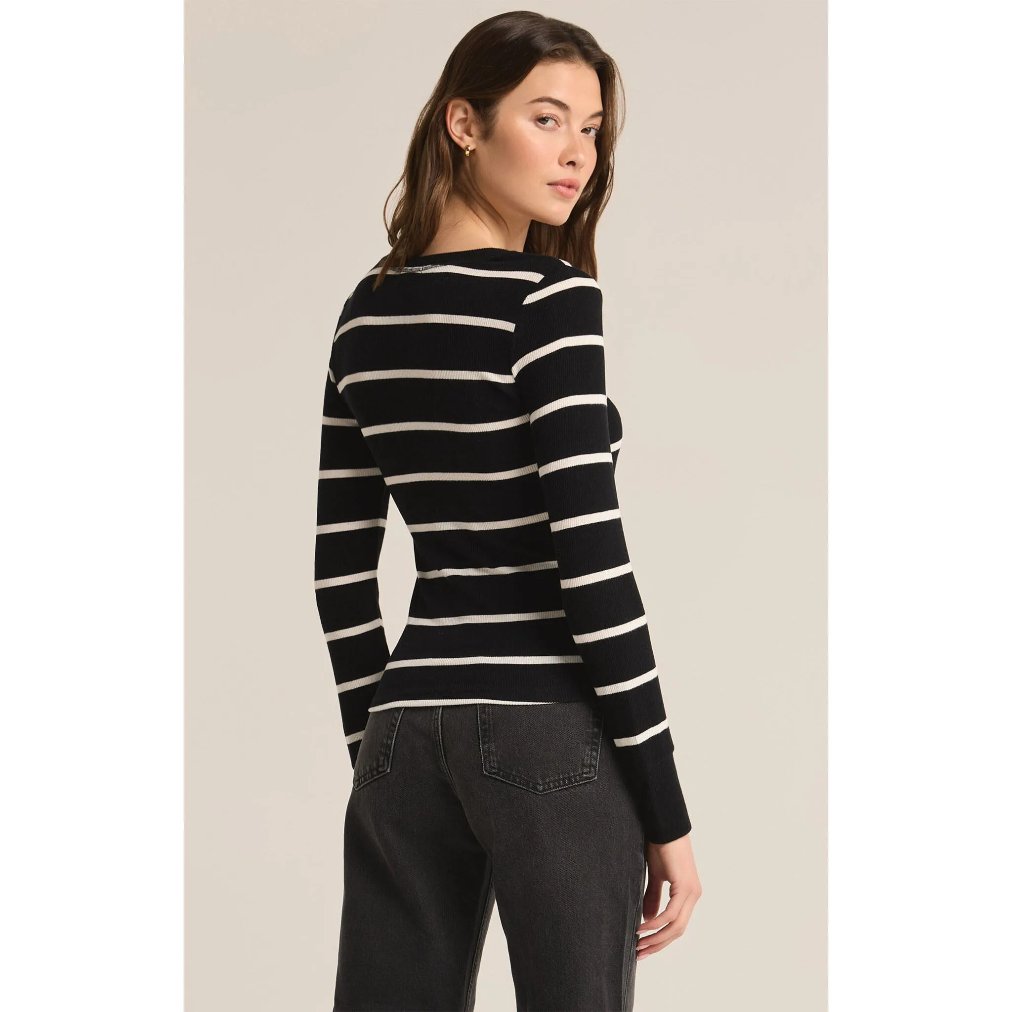 Z Supply Scarlett Rib Henley Black