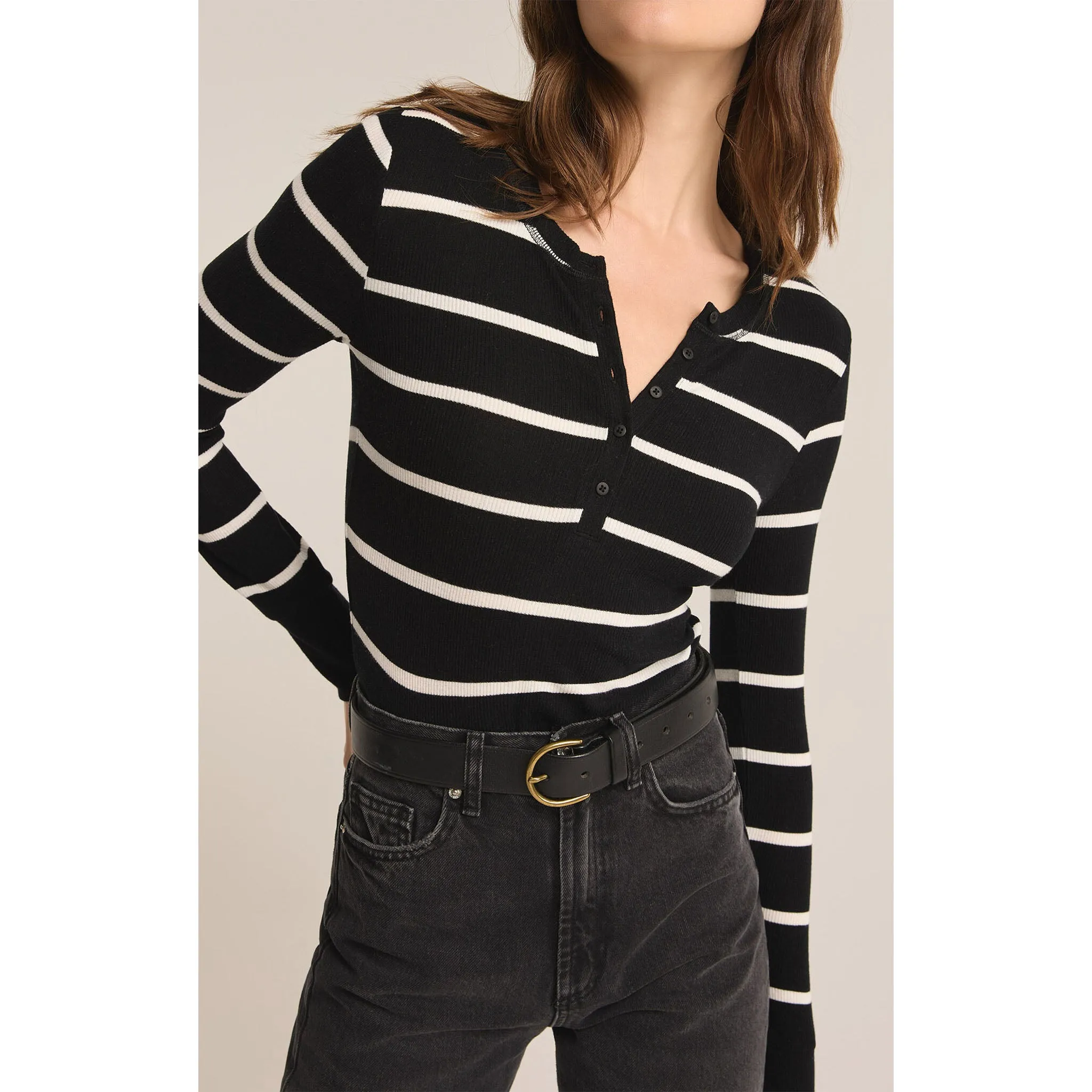 Z Supply Scarlett Rib Henley Black