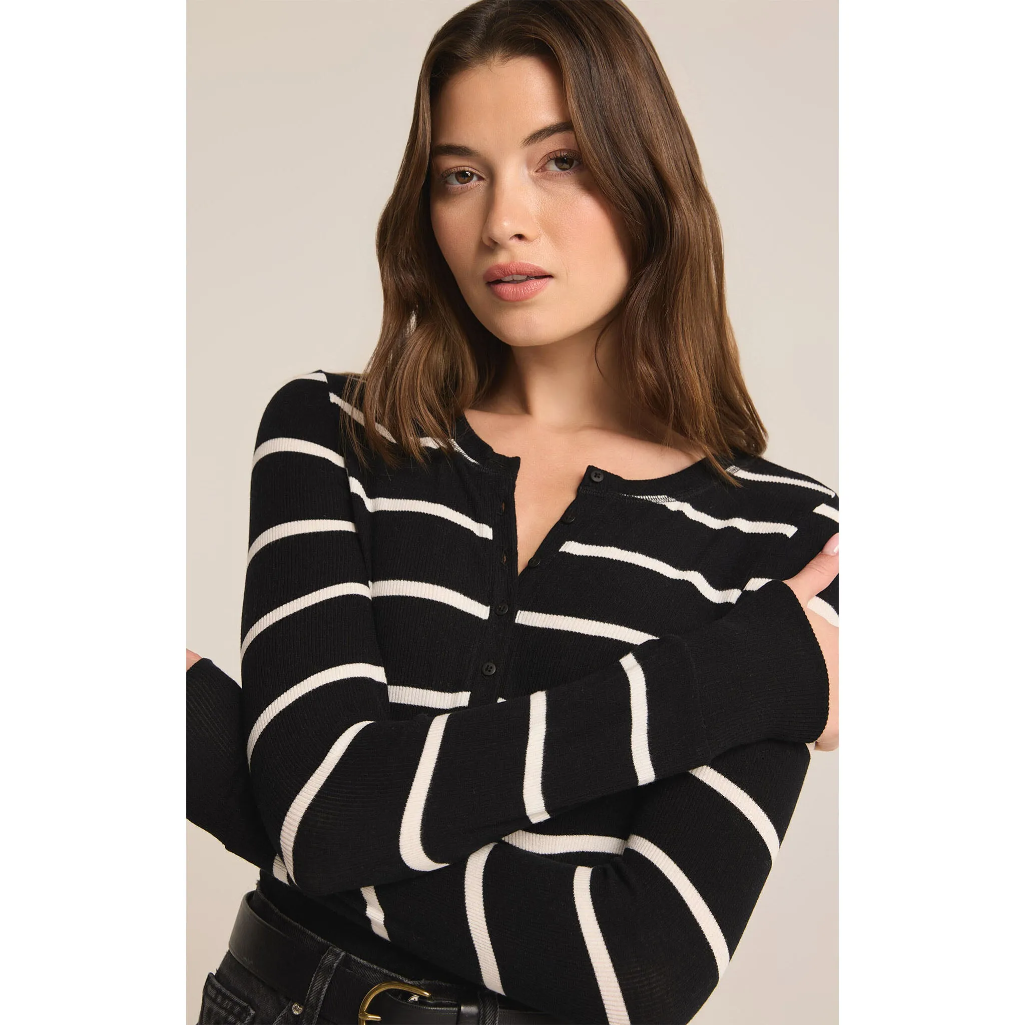 Z Supply Scarlett Rib Henley Black