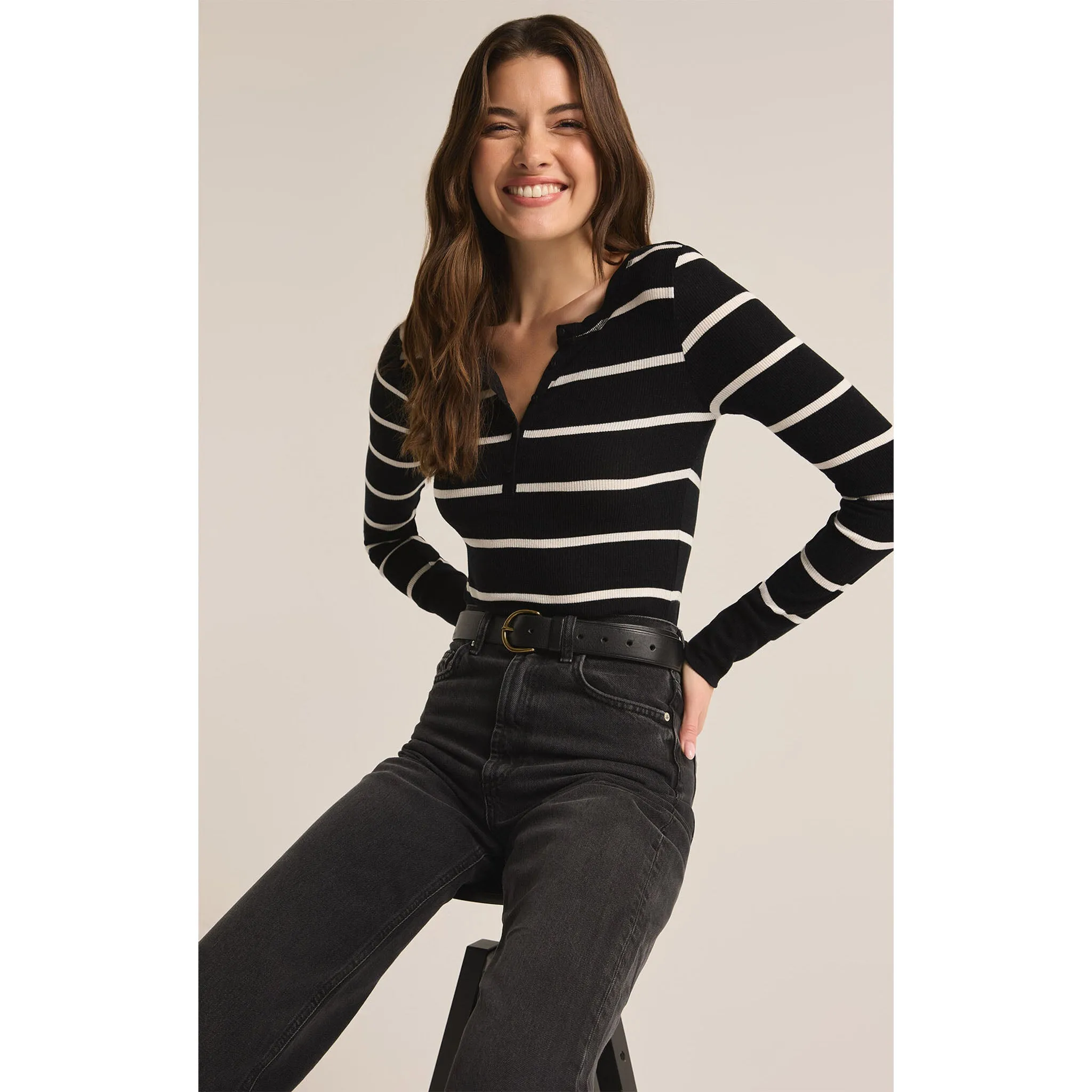 Z Supply Scarlett Rib Henley Black