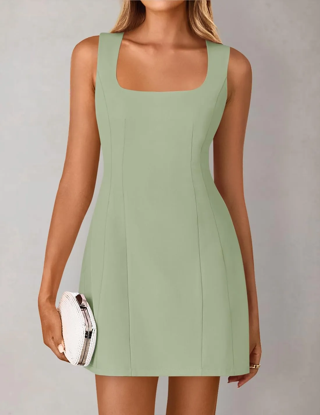 ZESICA Women's 2025 Summer Sleeveless Tank Mini Dresses Square Neck A Line Flare Party Short Dress