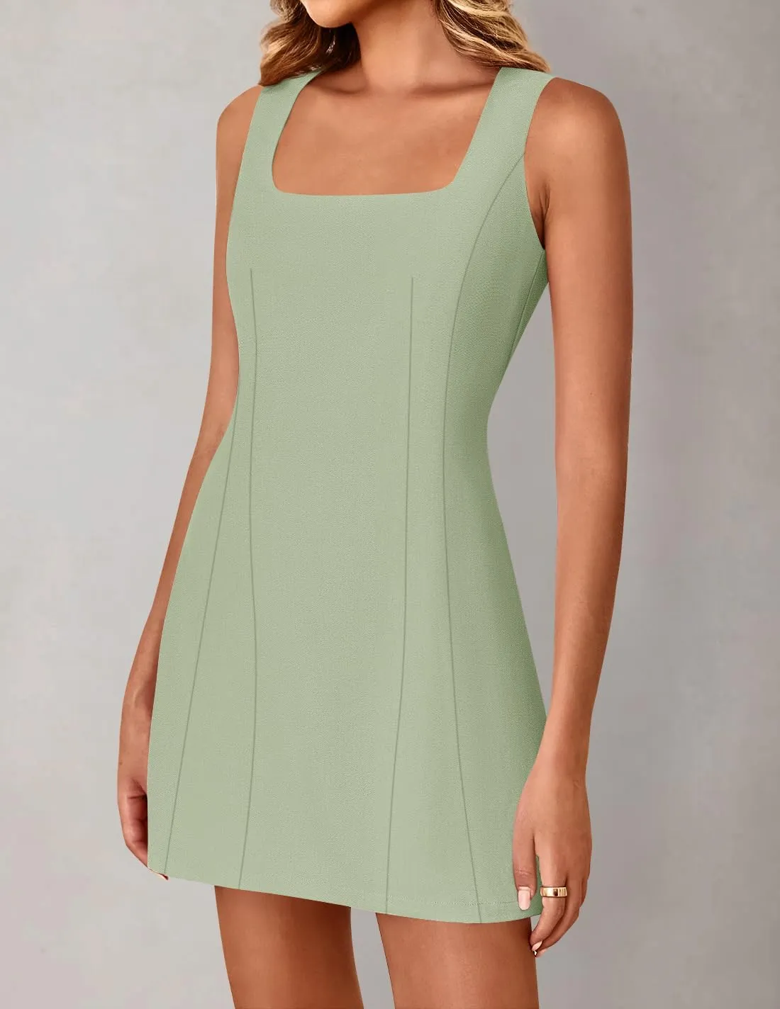 ZESICA Women's 2025 Summer Sleeveless Tank Mini Dresses Square Neck A Line Flare Party Short Dress