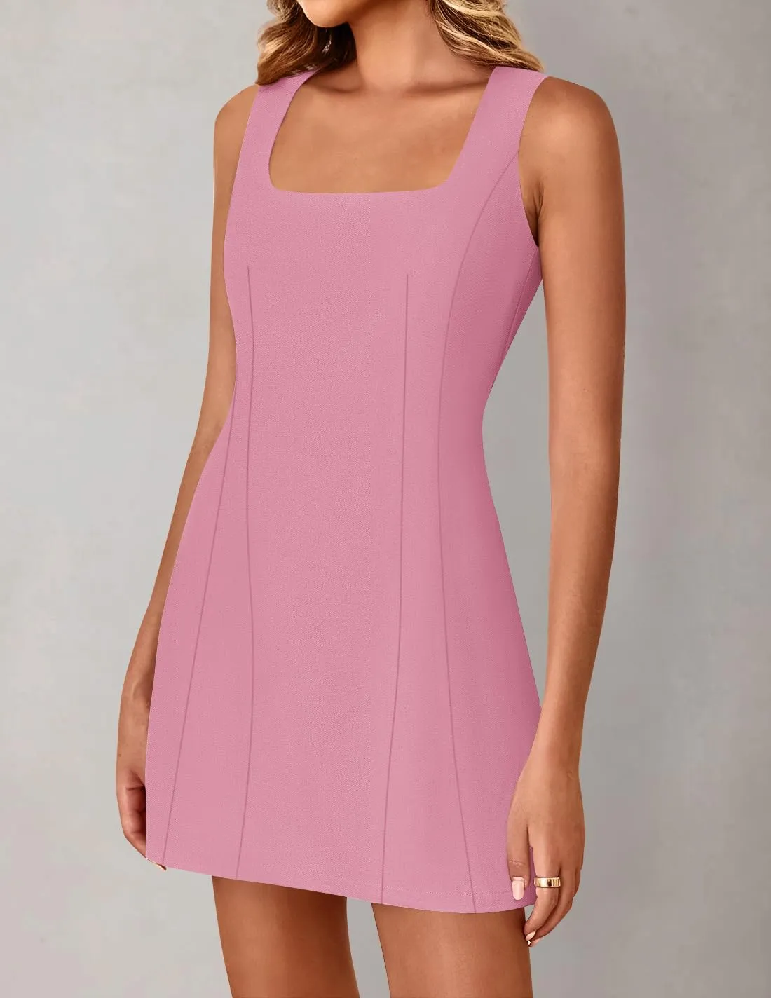 ZESICA Women's 2025 Summer Sleeveless Tank Mini Dresses Square Neck A Line Flare Party Short Dress