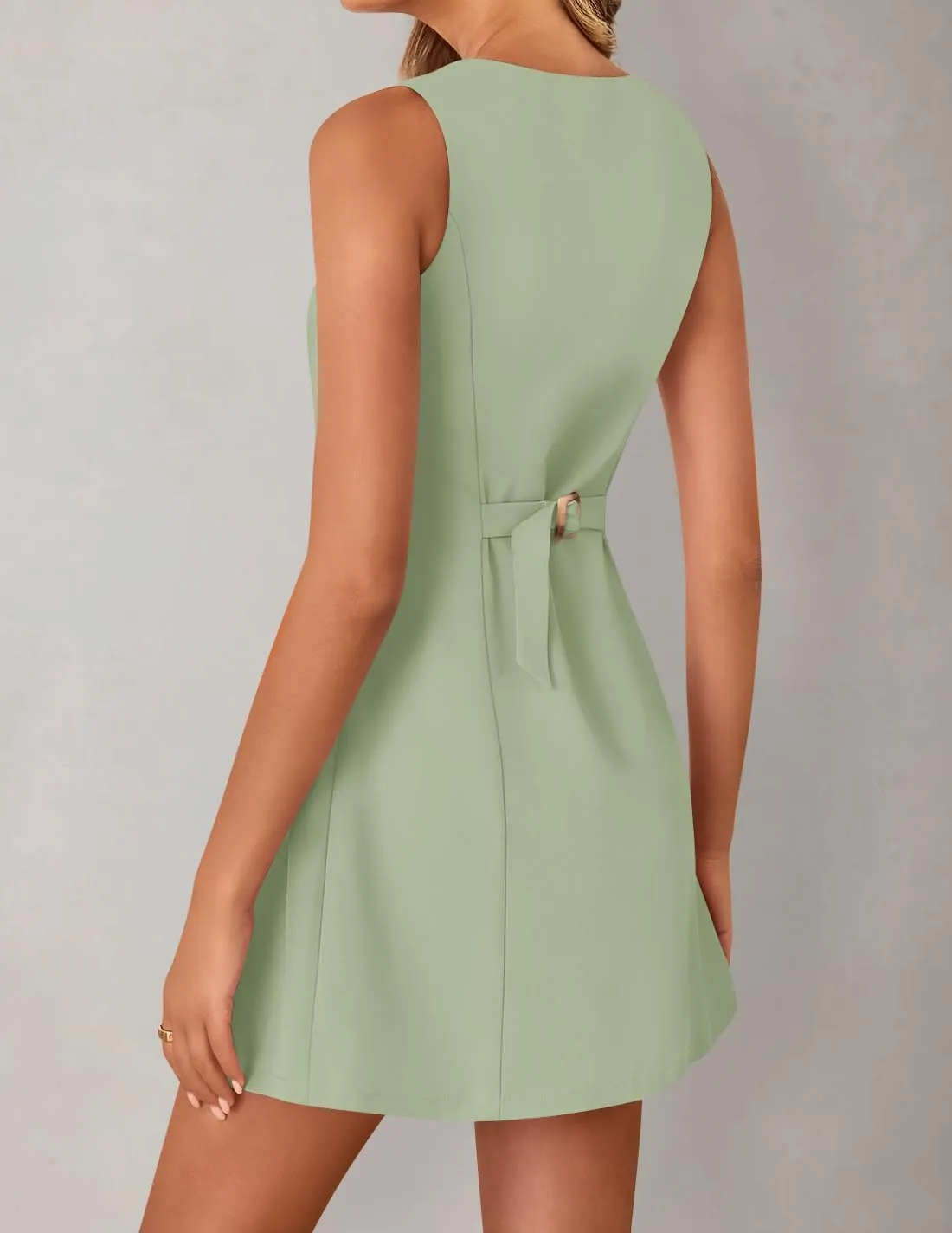 ZESICA Women's 2025 Summer Sleeveless Tank Mini Dresses Square Neck A Line Flare Party Short Dress