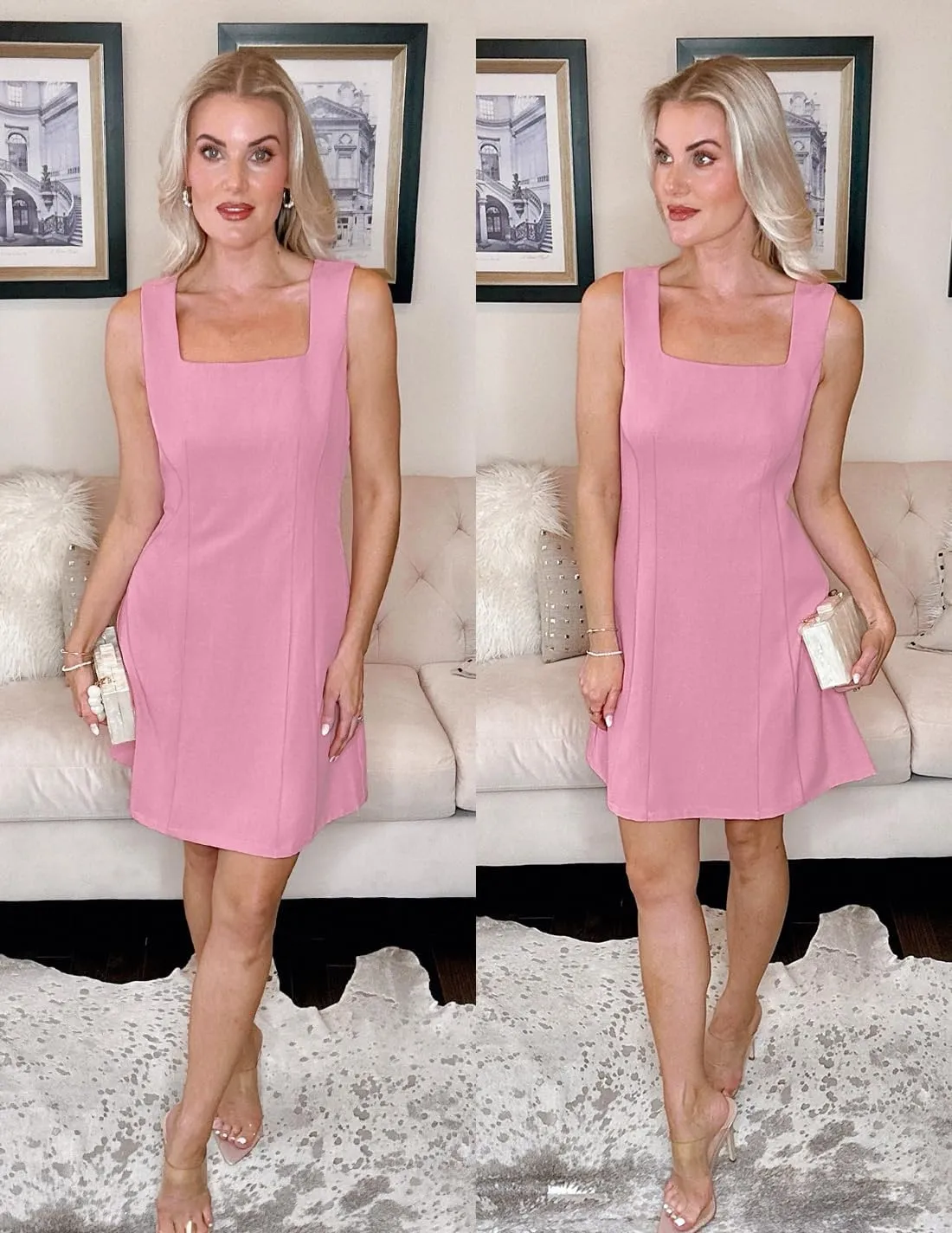 ZESICA Women's 2025 Summer Sleeveless Tank Mini Dresses Square Neck A Line Flare Party Short Dress