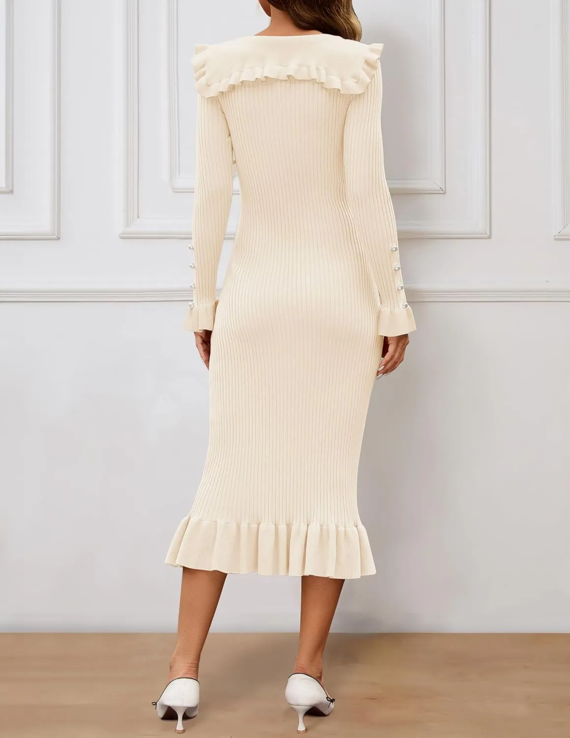 ZESICA Women's Long Sleeve Sweater Dress 2025 Spring Lapel Collar Button Elegant Casual Midi Bodycon Dresses
